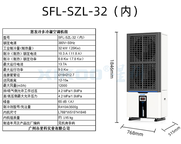 蒸发式多冷凝空调SFL-SZL-32（立柜双风口轴流空调）整体降温