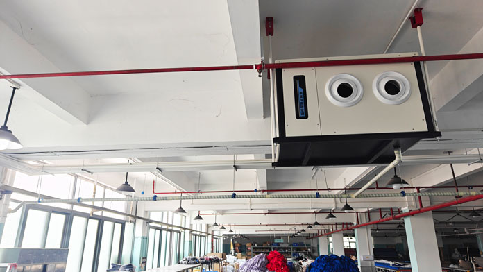 大型制衣厂整体降温，应用星科蒸发冷省电空调-卧式射流空调