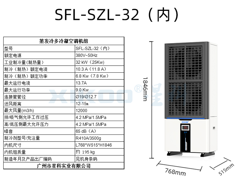 蒸发式多冷凝空调SFL-SZL-32（立柜双风口轴流空调）整体降温