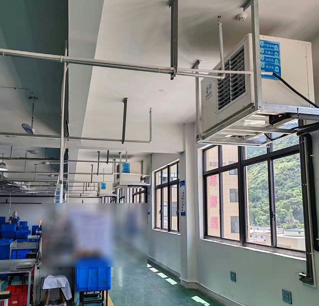 汽配厂整体降温，使用蒸发冷省电空调-卧式轴流机组